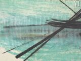a painting of a boat on a body of water