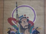 a picture of a painting of a man with a bird on his head
