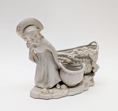 LOT COMPRENANT : - CACHE POT en biscuit figurant une jeune f…