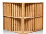 a wooden crate that is open on a white background