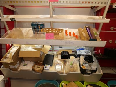 many items on the shelves in the kitchen