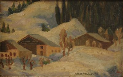 Pierre CHARBONNIER (1897-1978). Chalets sous la neige, 1925