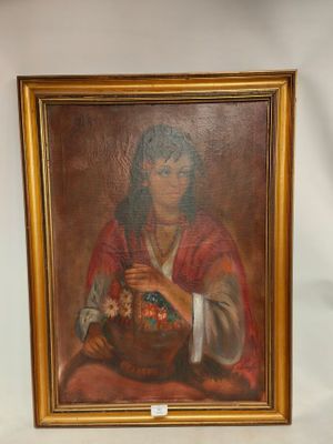 LAGAR Celso (1891-1966) : "Femme au panier fleuri".