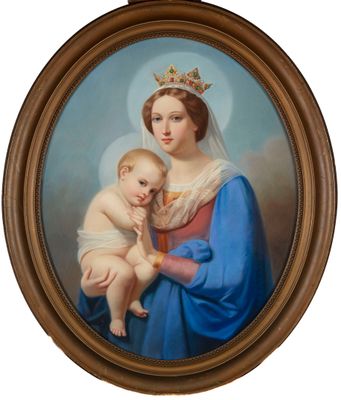une image d'un tableau représentant une femme tenant un bébé dans ses bras