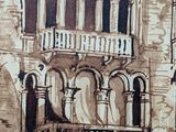 a drawing of a building with a clock on it