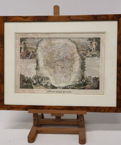 Gravure. Département de Seine et oise. Coloré. 31 x 46 cm. Tâches