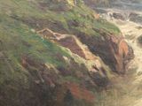 painting of a river running through a lush green hillside next to a forest