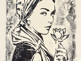 black and white drawing of a woman with a flower in her hand