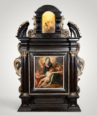 an image of a clock with a painting of jesus on it