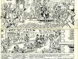 a page from a comic strip with a cartoon of people in a town