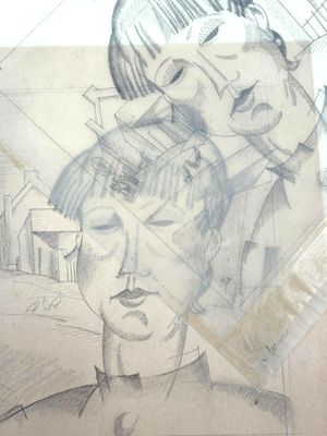 drawing of a man and a woman on a city street