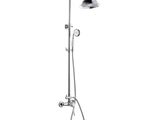 a close up of a shower head with a hand shower