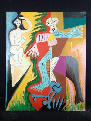 une image représentant un tableau où l'on voit un homme à cheval aux côtés d'une femme à cheval