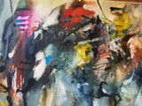 a painting of a group of people riding horses