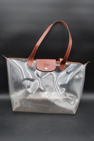 LONGCHAMP – Grand sac transparent et cuir. Bon état