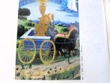 un livre ouvert sur lequel figure l'image d'une calèche
