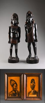 deux photos montrant deux statues assises l'une à côté de l'autre