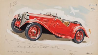 an old red car is shown in a drawing on a piece of paper