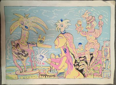 une image représentant un dessin d'un homme et d'une femme sur la plage