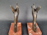 pair of art deco bronze angel bookends on marble bases