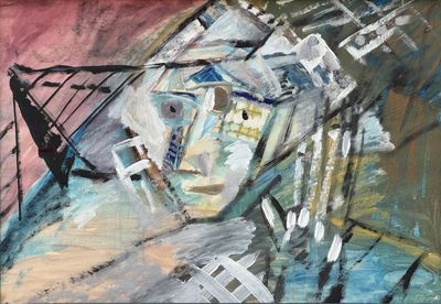peinture abstraite représentant le visage d'une femme dans un espace clos