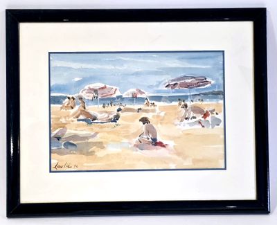 une photo d'un tableau représentant des personnes sur la plage