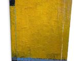 an abstract painting of a yellow and blue square on a white background