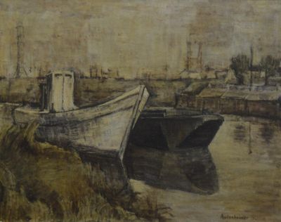 une peinture représentant un bateau posé sur l'eau