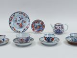 six pieces of chinese porcelain dishes and cups and saucers
