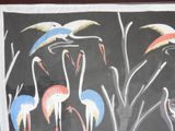 a picture of a painting of flamingos on a blackboard