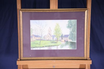 Ecole du XXe siècle Vue sur village normand Aquarelle sur pa…