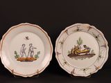 two plates with a picture of a man and a woman on them