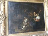 une peinture représentant un groupe de personnes dans une pièce
