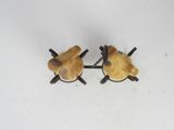 pair of wood and metal table lamps on stands