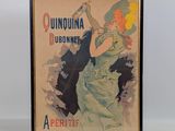 une vieille affiche représentant une femme en robe verte tenant un parapluie