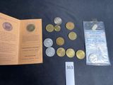 a book with a bunch of coins in it on a table