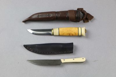 several different types of knives are lined up on a table