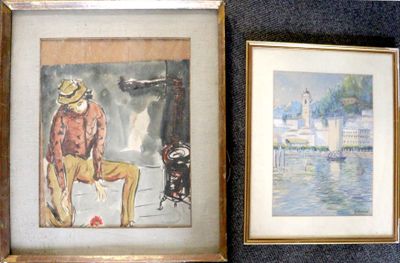 Claude TABET (XXème siècle). Homme à la fleur. Gouache et en…