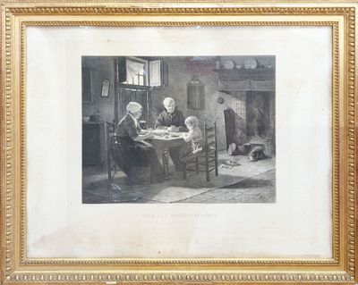 tableau représentant un homme et une femme assis à une table dans une cuisine