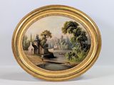 une image d'une photo d'un tableau représentant un bateau sur une rivière