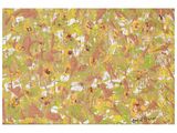 peinture abstraite représentant des fleurs jaunes et marron sur fond blanc