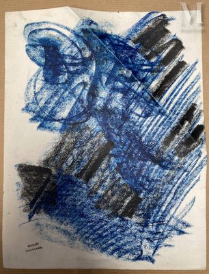 un dessin représentant un piano bleu et noir sur une feuille de papier