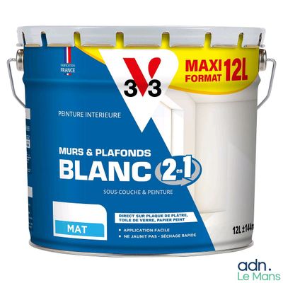 blanc - peinture mate n° 2 dans un seau blanc muni d'un couvercle jaune