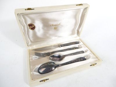 a silverware set in a case with spoons and spoons