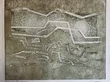 dessin représentant un paysage avec des montagnes et un soleil