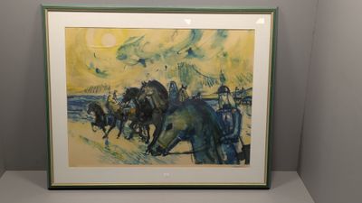 une image d'une photo d'un tableau représentant des chevaux, exposé