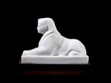 chinese white jade sculpture of a lion on a wooden base