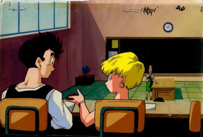 scène d'anime montrant un garçon et une fille assis dans une salle de classe
