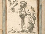 an old drawing of a woman with a crown on her head