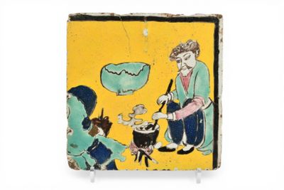 IRAN QAJAR, XIXe siècle. Carreau au cuisinier.